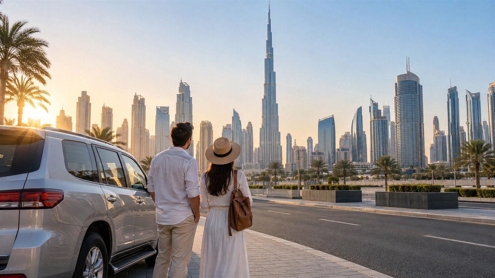 Dubai skyline on a clear morning during a city sightseeing tour