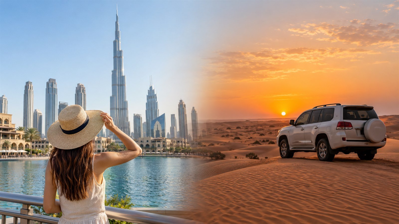 Dubai city skyline and evening desert safari combined in one day