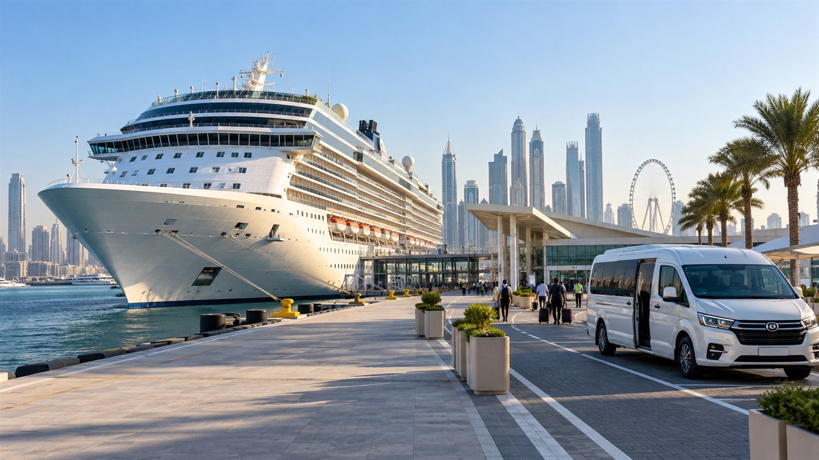 Cruise ship arriving for a Dubai port city tour and shore excursion